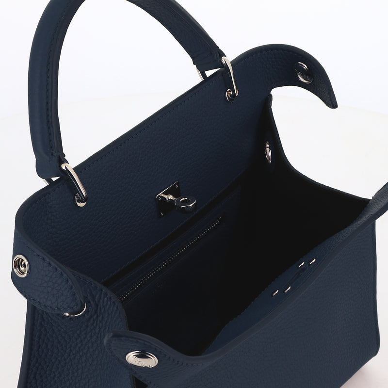 LEATHER HANDBAG LUTECE MINI NAVY