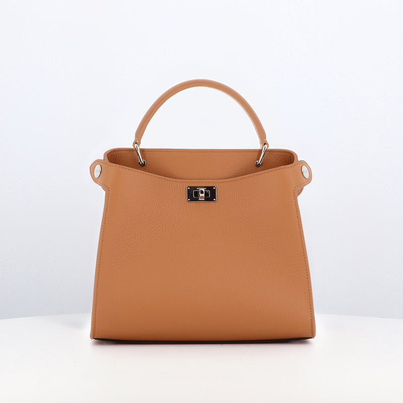 LEATHER HANDBAG LUTECE MINI CAMEL TONAL EDGE