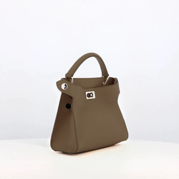 LEATHER HANDBAG LUTECE NANO TAUPE