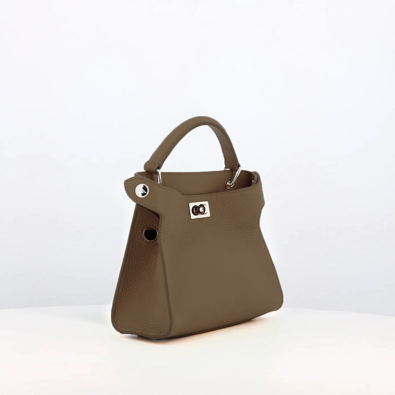LEATHER HANDBAG LUTECE NANO TAUPE