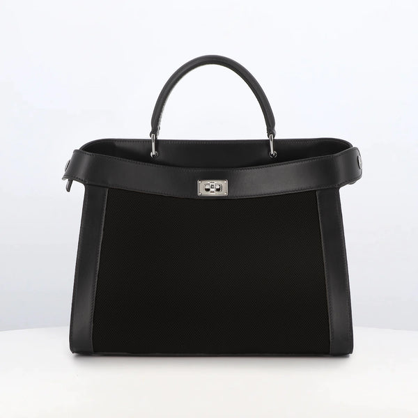 LEATHER AND CANVAS HANDBAG LUTECE PM BLACK