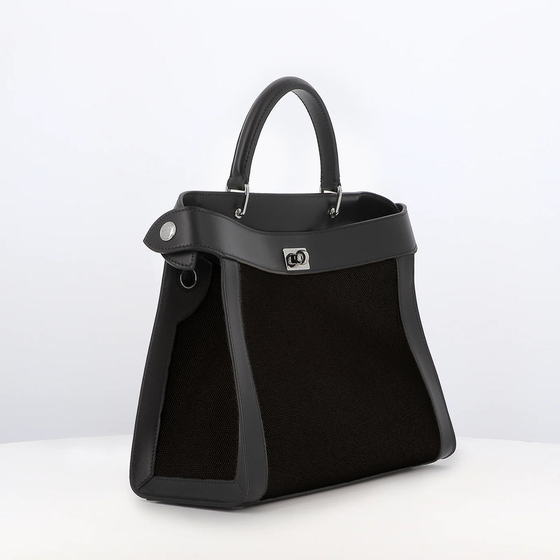 LEATHER AND CANVAS HANDBAG LUTECE PM BLACK