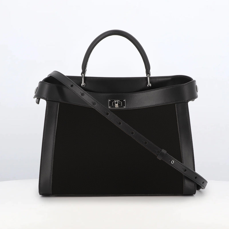 SAC À MAIN LUTECE PM EN CUIR ET TOILE NOIRE