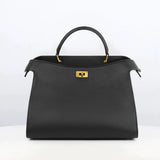 LEATHER HANDBAG LUTECE PM BLACK GOLDEN FINISHES