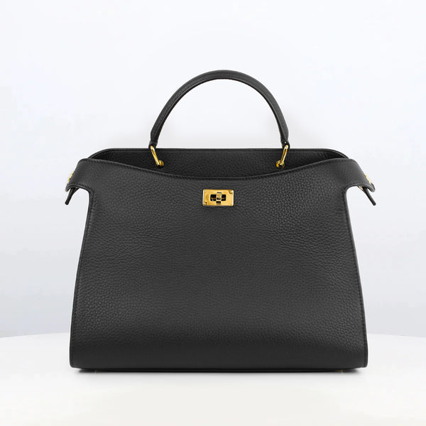 LEATHER HANDBAG LUTECE PM BLACK GOLDEN FINISHES