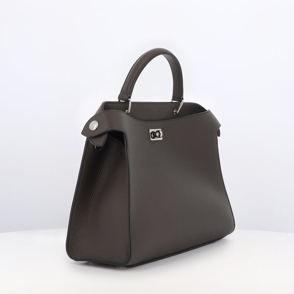 LEATHER HANDBAG LUTECE PM CHARCOAL GREY