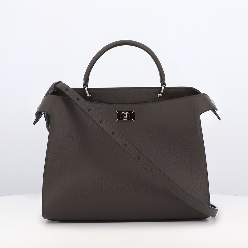 LEATHER HANDBAG LUTECE PM CHARCOAL GREY