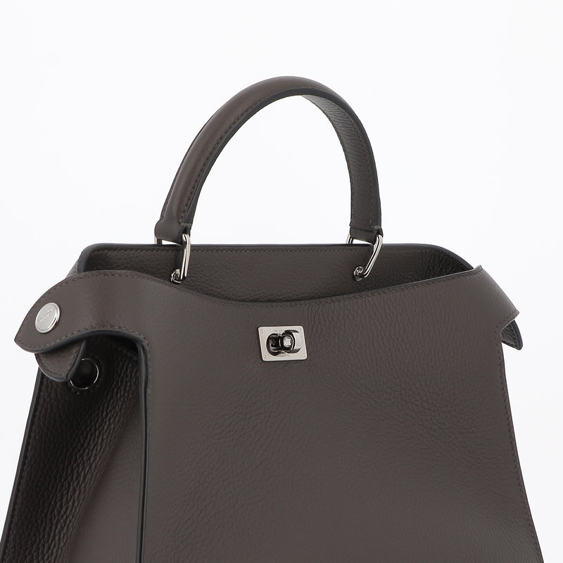 LEATHER HANDBAG LUTECE PM CHARCOAL GREY