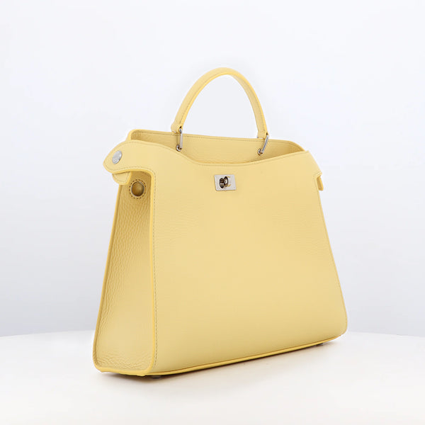 LEATHER HANDBAG LUTECE PM PASTEL YELLOW