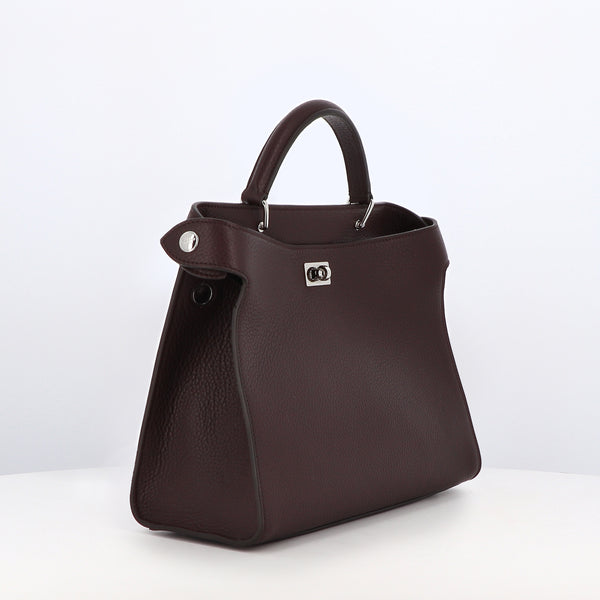 LEATHER HANDBAG LUTECE PM PRUNE