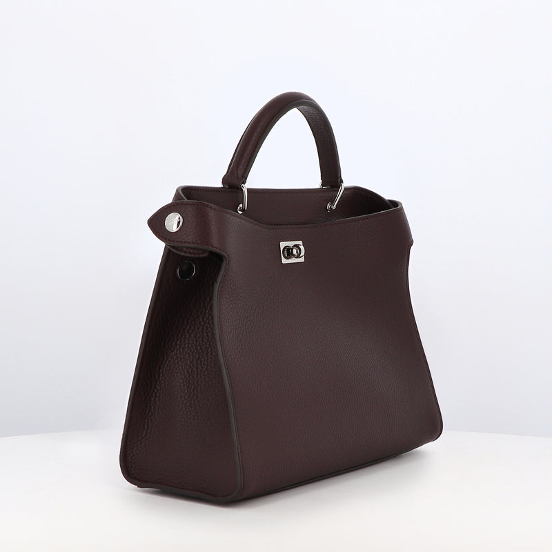 LEATHER HANDBAG LUTECE PM PRUNE