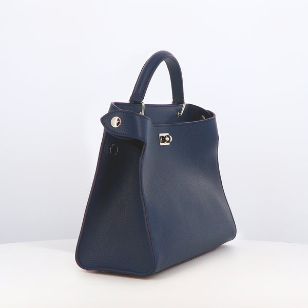 LEATHER HANDBAG LUTECE PM NAVY