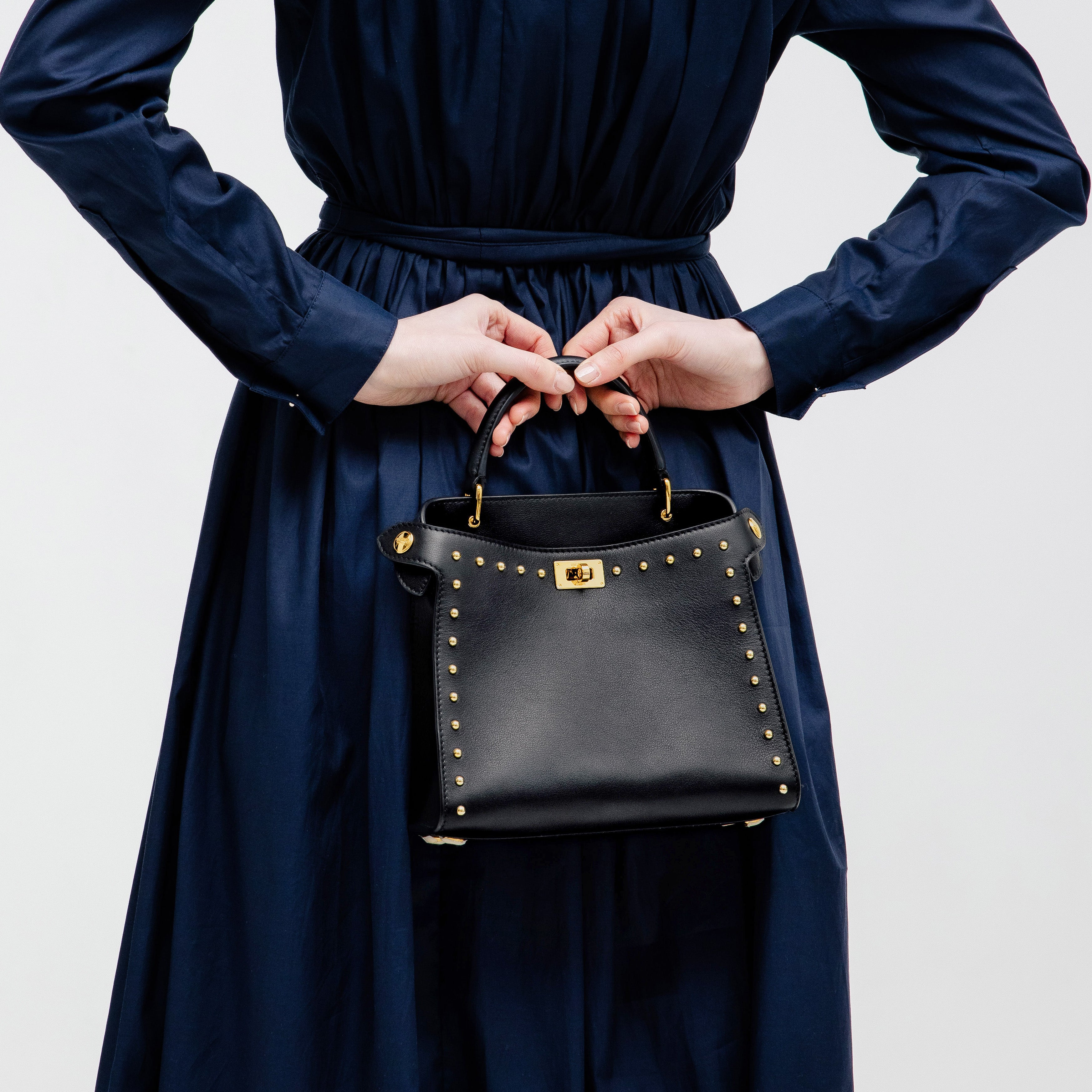LEATHER HANDBAG LUTECE MINI BLACK WITH STUDS