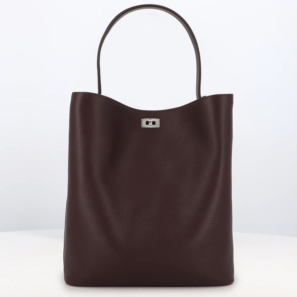 LEATHER HANDBAG ODEON LARGE PRUNE