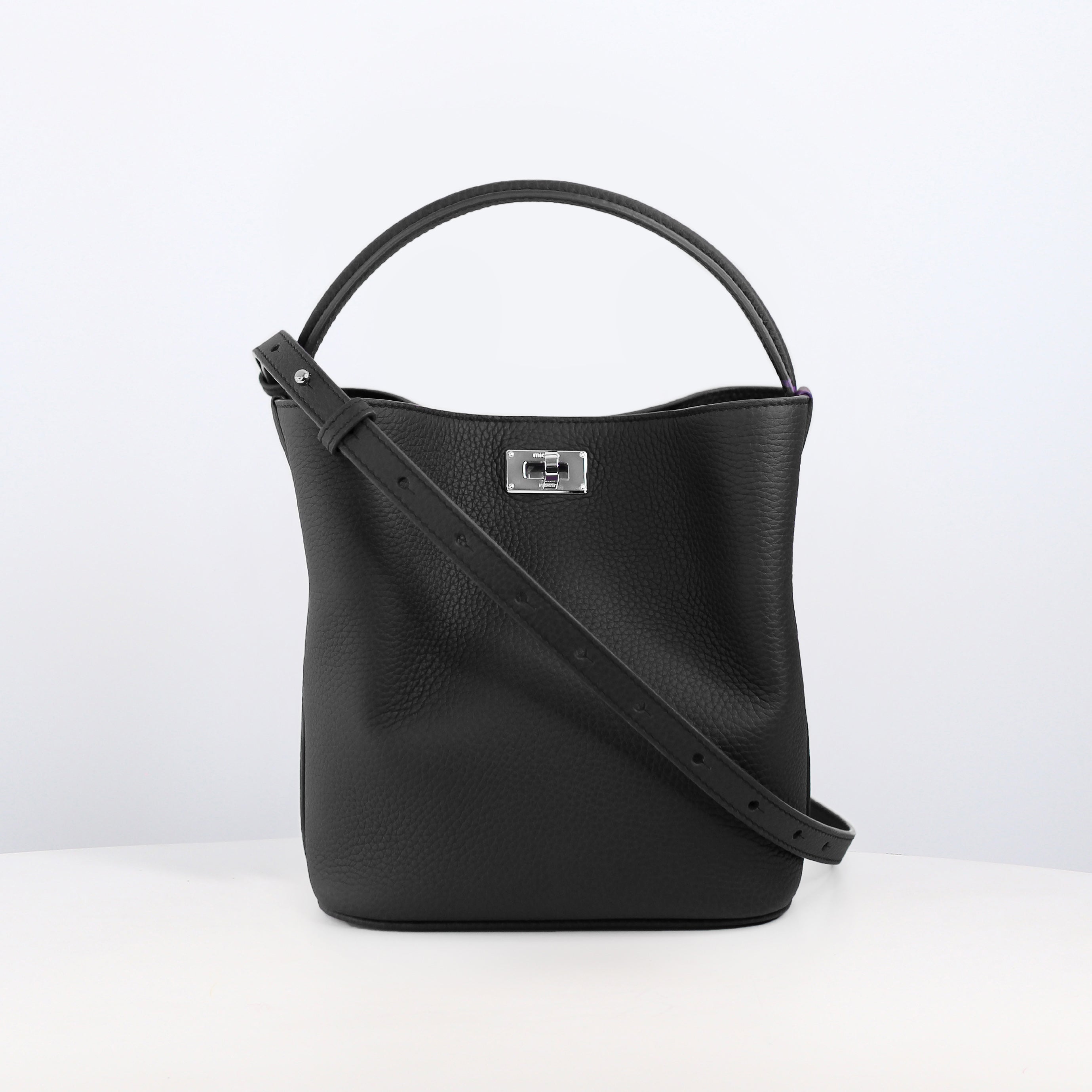Odeon Mini Leather Bucket Bag in Black | Michino Paris