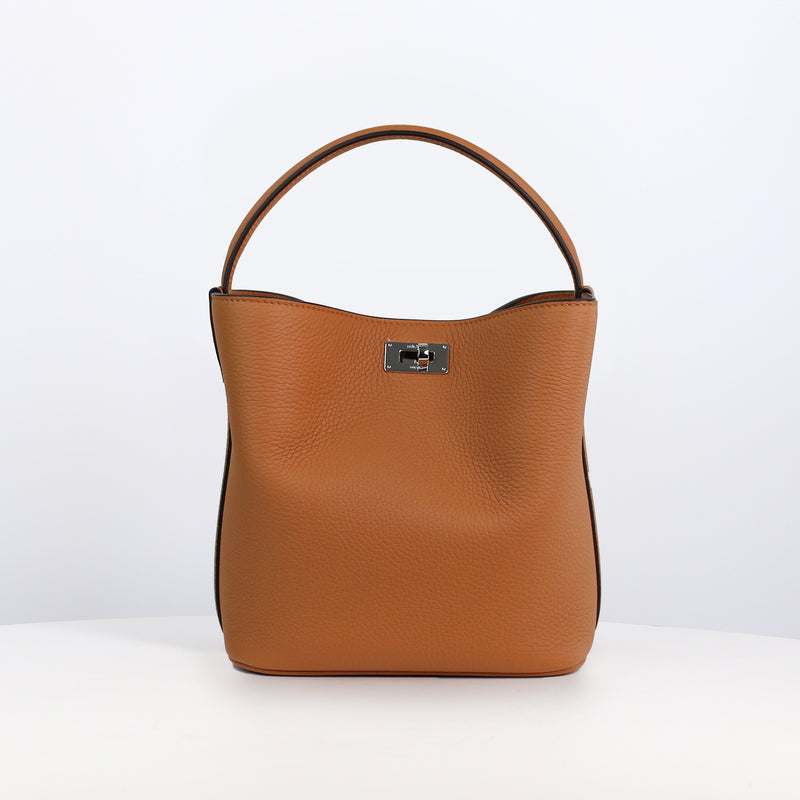 LEATHER BUCKET BAG ODEON MINI CAMEL