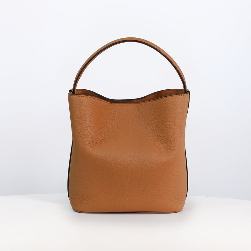 LEATHER BUCKET BAG ODEON MINI CAMEL