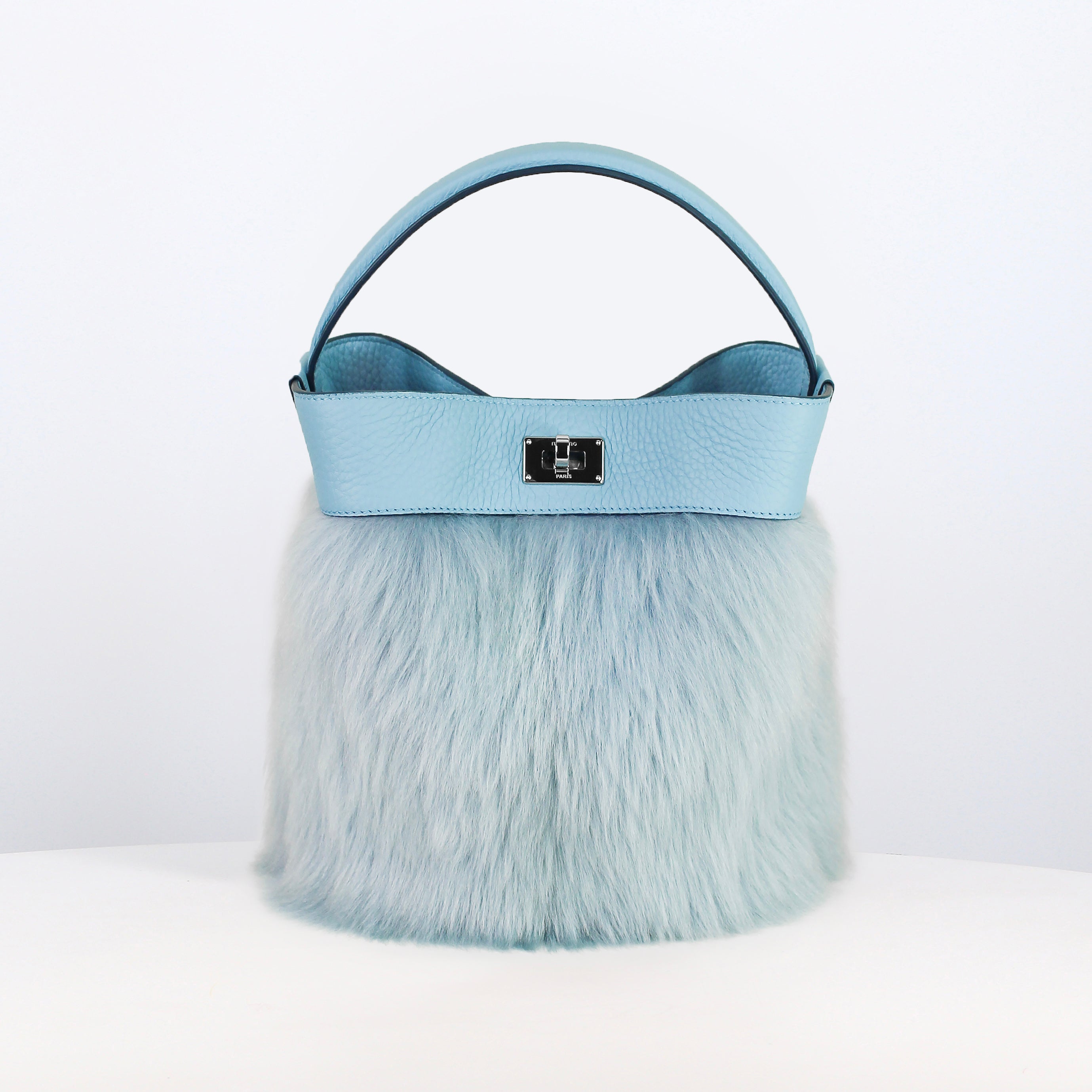 SAC À MAIN EN CUIR ET SHEARLING ODEON MINI CIEL