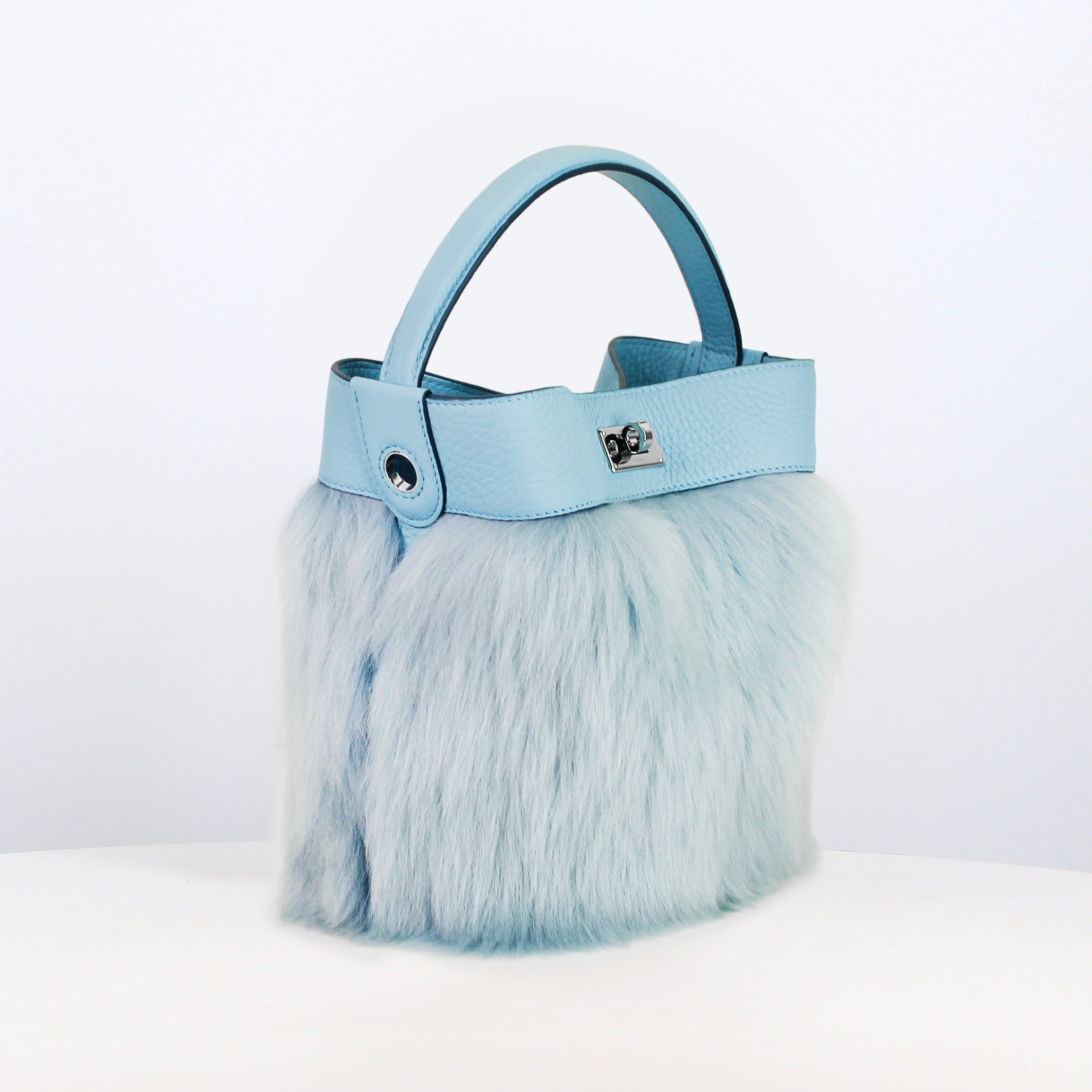 SAC À MAIN EN CUIR ET SHEARLING ODEON MINI CIEL