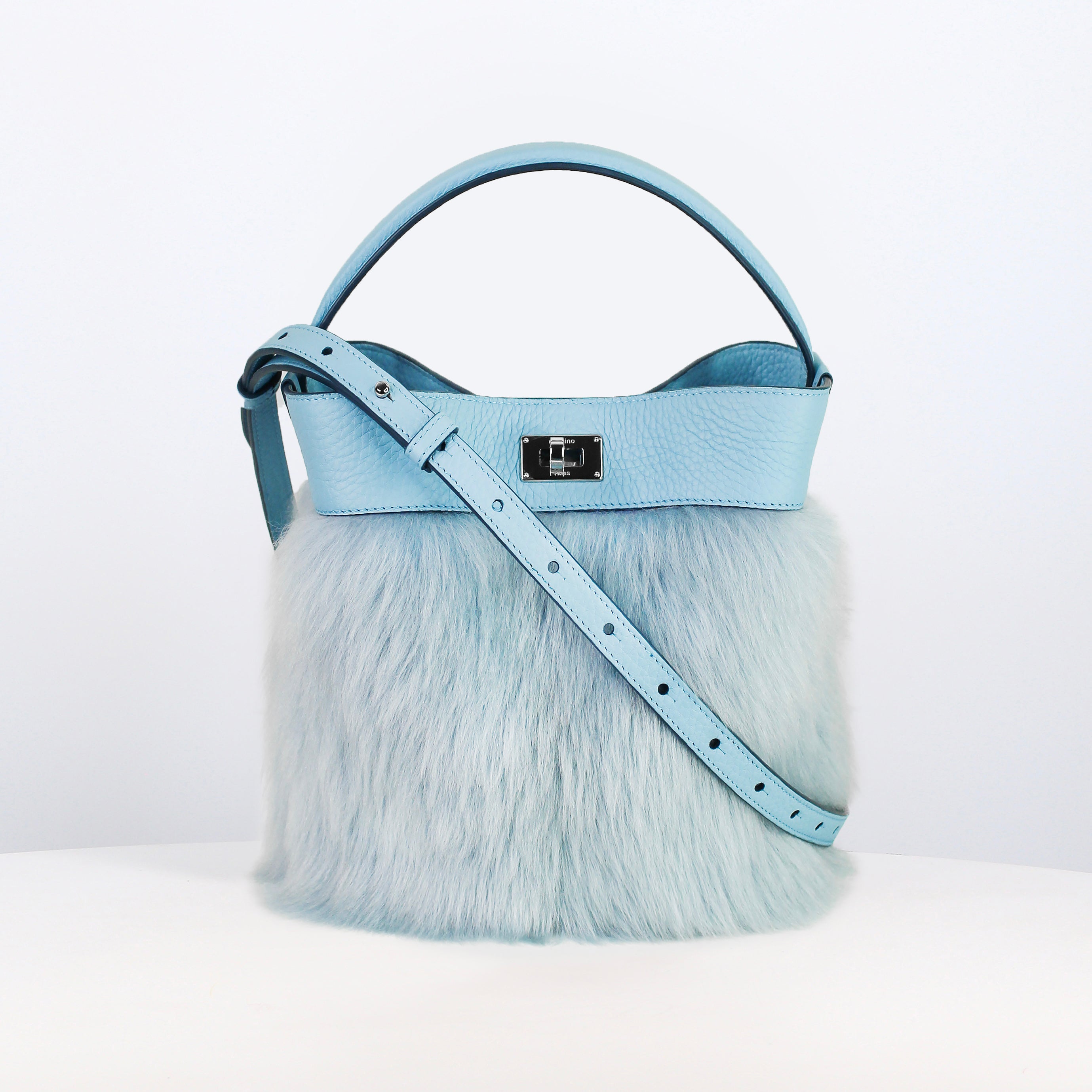 SAC À MAIN EN CUIR ET SHEARLING ODEON MINI CIEL