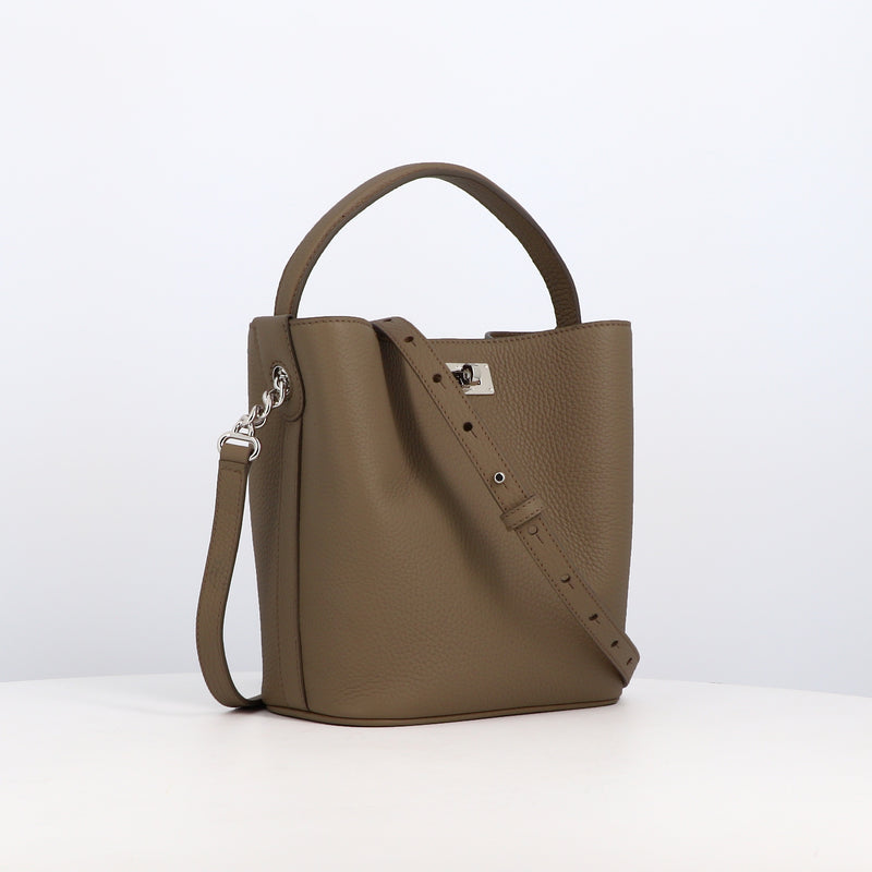 SAC SEAU EN CUIR ODÉON MINI TAUPE