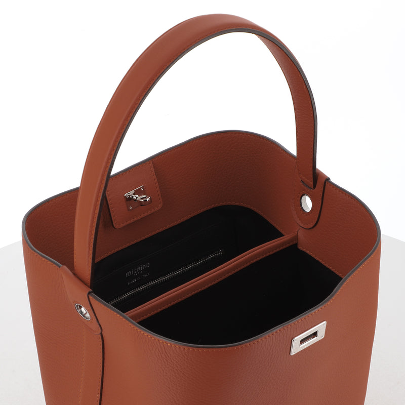 LEATHER BUCKET BAG ODEON PM GOLD