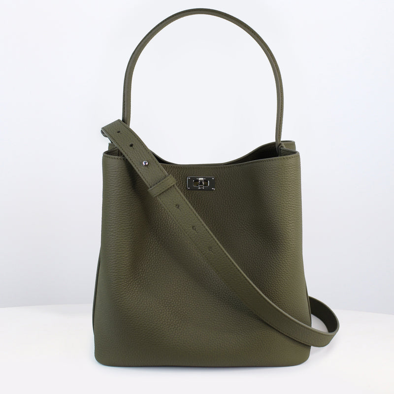 LEATHER BUCKET BAG ODEON PM KHAKI