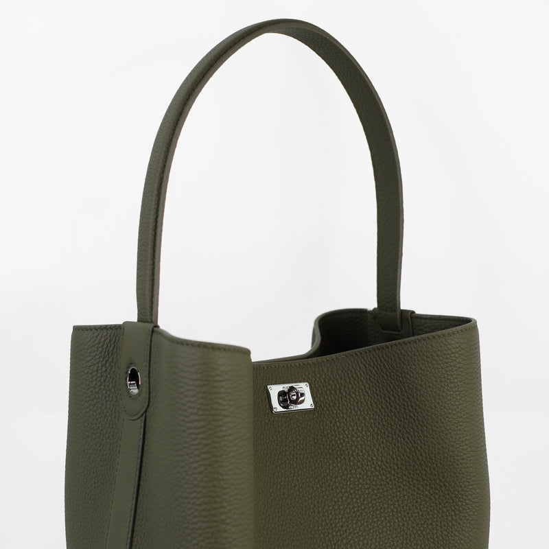 LEATHER BUCKET BAG ODEON PM KHAKI
