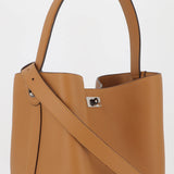 LEATHER BUCKET BAG ODEON PM CAMEL