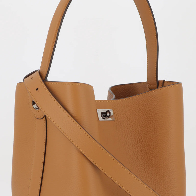 LEATHER HANDBAG ODEON PM CAMEL