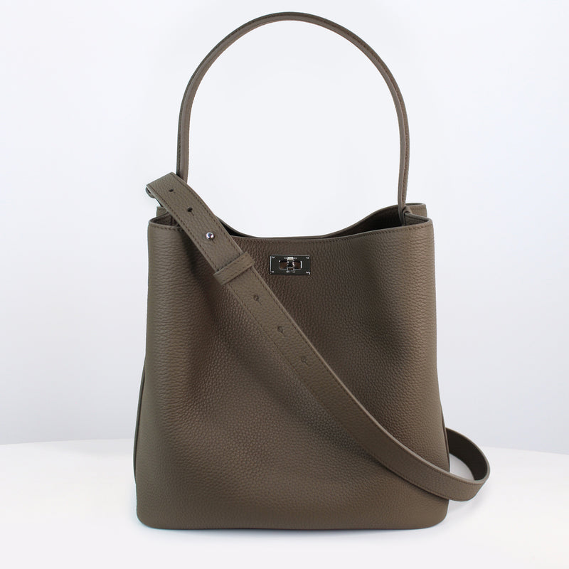 LEATHER BUCKET BAG ODEON PM TAUPE