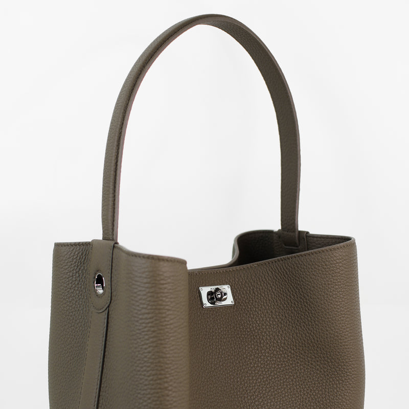 LEATHER BUCKET BAG ODEON PM TAUPE