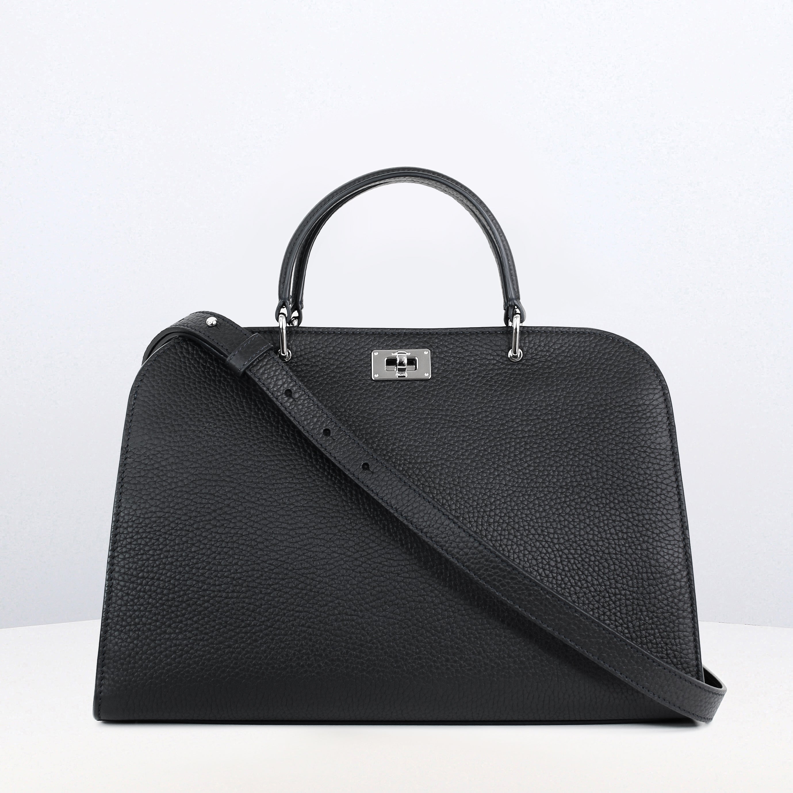 LEATHER HANDBAG OPERA PM BLACK