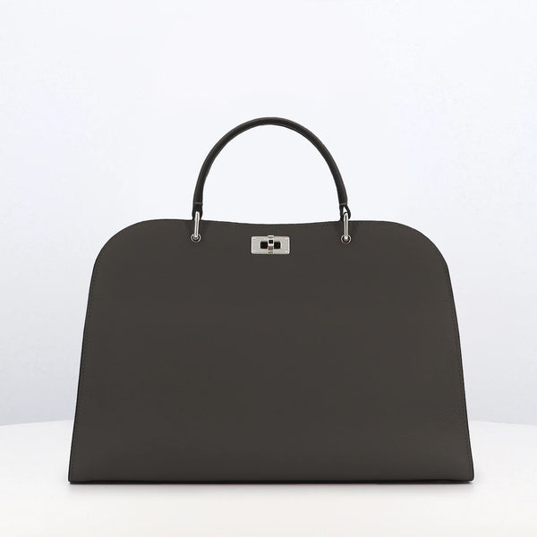 LEATHER HANDBAG OPERA PM CHARCOAL GREY