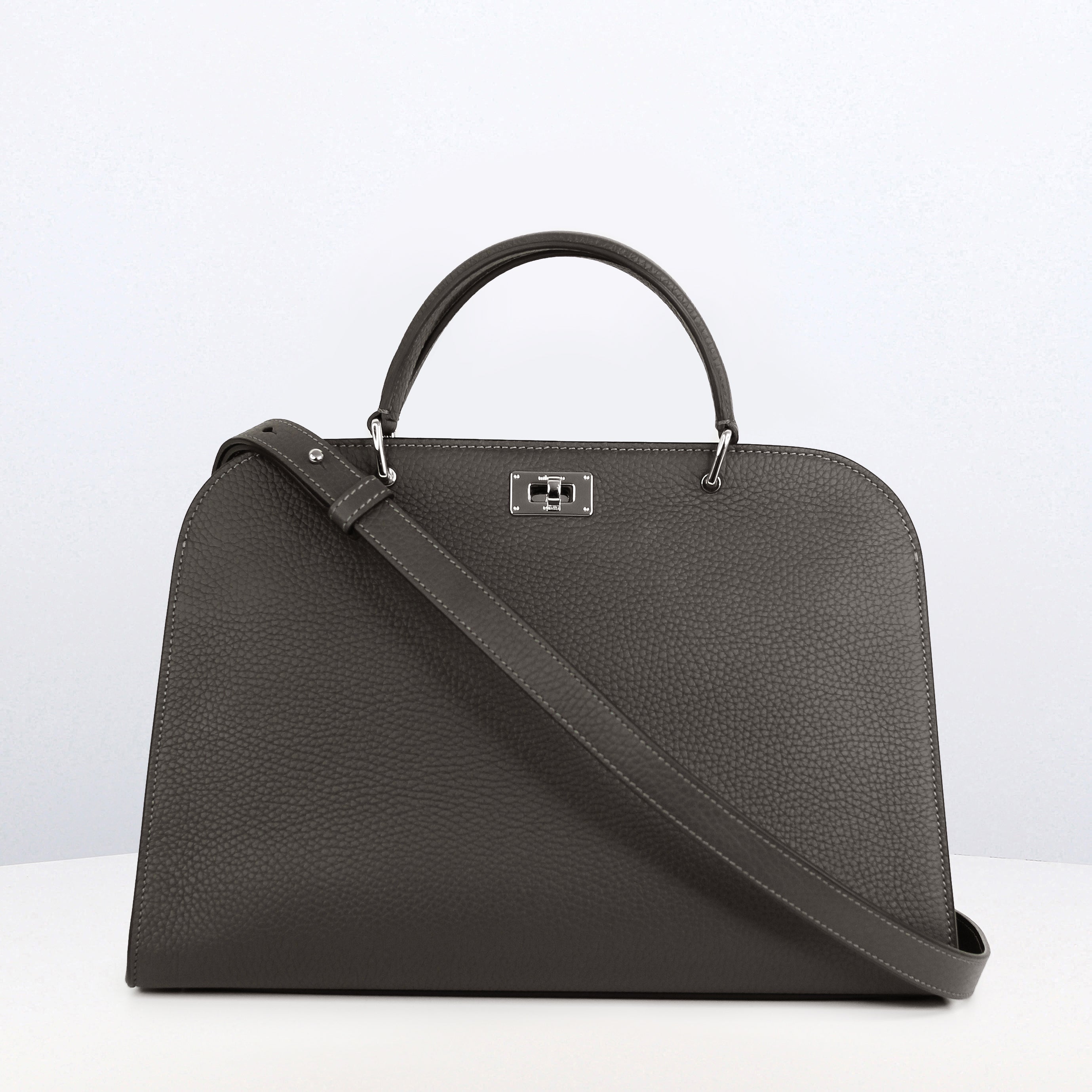 LEATHER HANDBAG OPERA PM CHARCOAL GREY