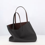 RIVOLI REVERSIBLE LEATHER TOTE BAG EAST/WEST CHARCOAL GREY/PRUNE