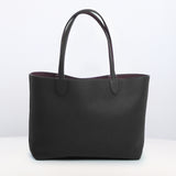 RIVOLI REVERSIBLE LEATHER TOTE BAG EAST/WEST CHARCOAL GREY/PRUNE