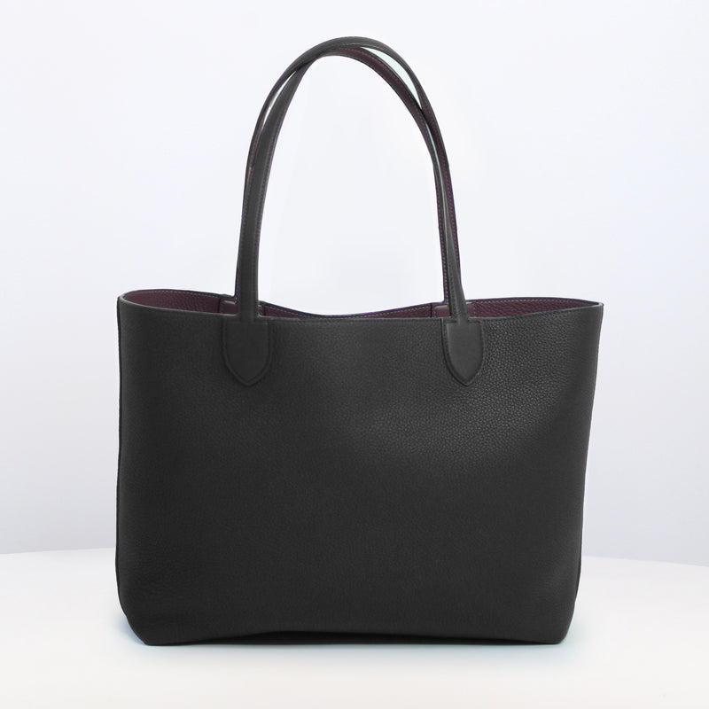 SAC CABAS EN CUIR RÉVERSIBLE RIVOLI EST/OUEST GRIS CHARBON/PRUNE