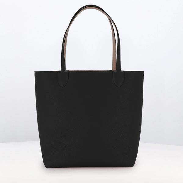 RIVOLI REVERSIBLE LEATHER TOTE BAG NORTH/SOUTH BLACK/TOURTERELLE