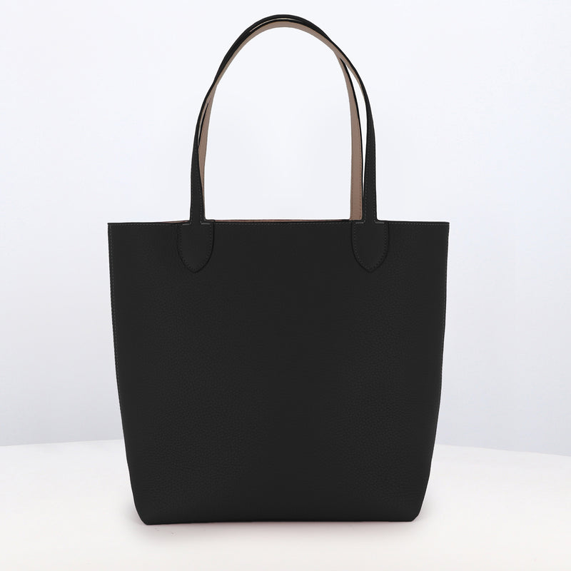 RIVOLI REVERSIBLE LEATHER TOTE BAG NORTH/SOUTH BLACK/TOURTERELLE