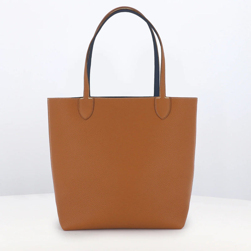 RIVOLI REVERSIBLE LEATHER TOTE BAG NORTH/SOUTH CAMEL/SMOKE