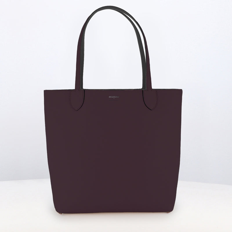 RIVOLI REVERSIBLE LEATHER TOTE BAG NORTH/SOUTH CHARCOAL GREY/PRUNE