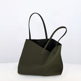 RIVOLI REVERSIBLE LEATHER TOTE BAG NORTH/SOUTH KHAKI/BLACK