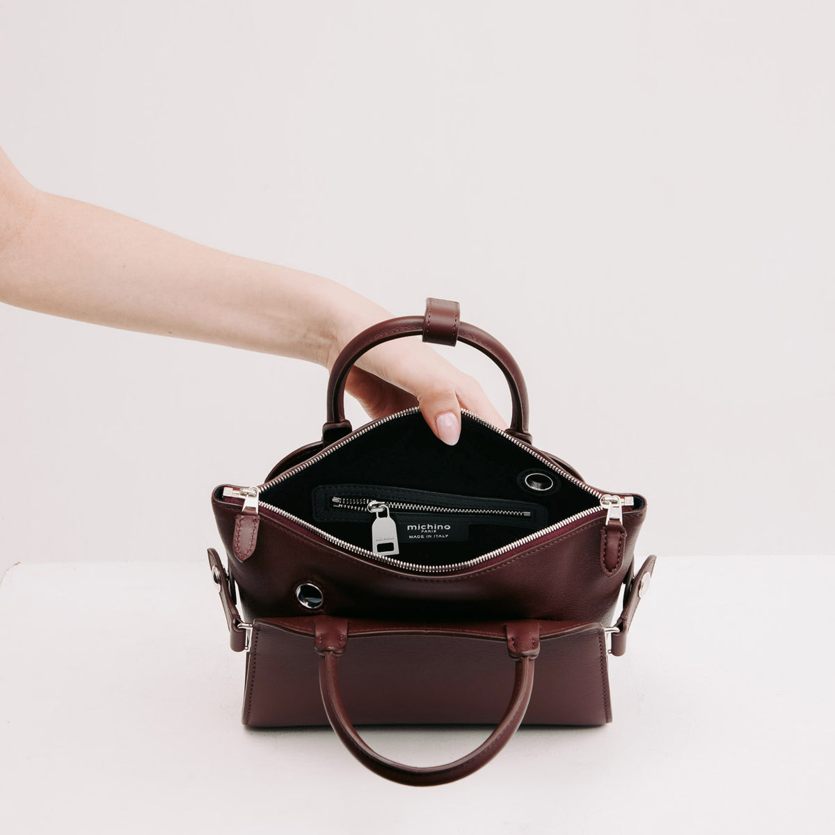 LEATHER HANDBAG SEPTIEME MINI PRUNE
