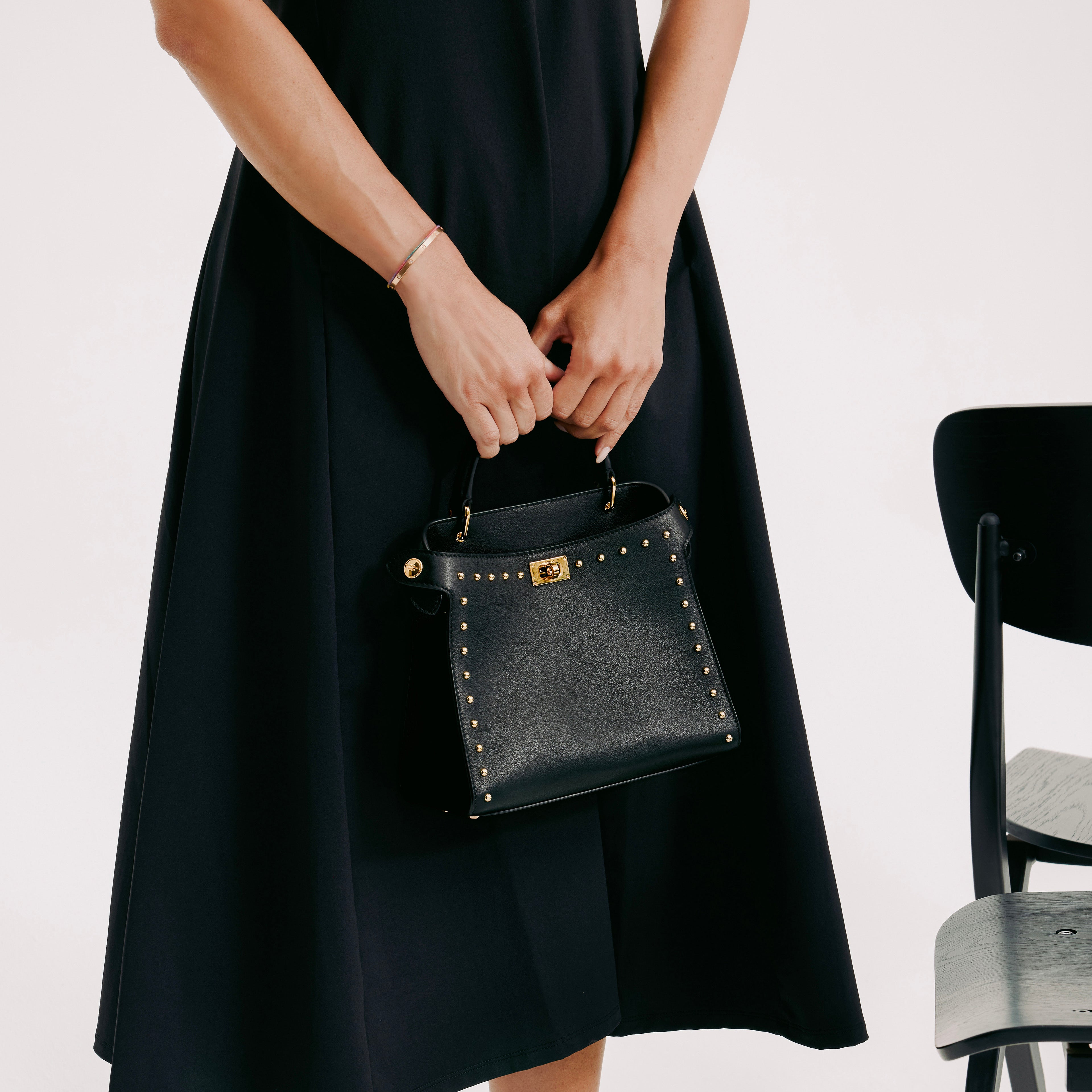 SAC À MAIN EN CUIR LUTECE MINI NOIR CLOUTÉ