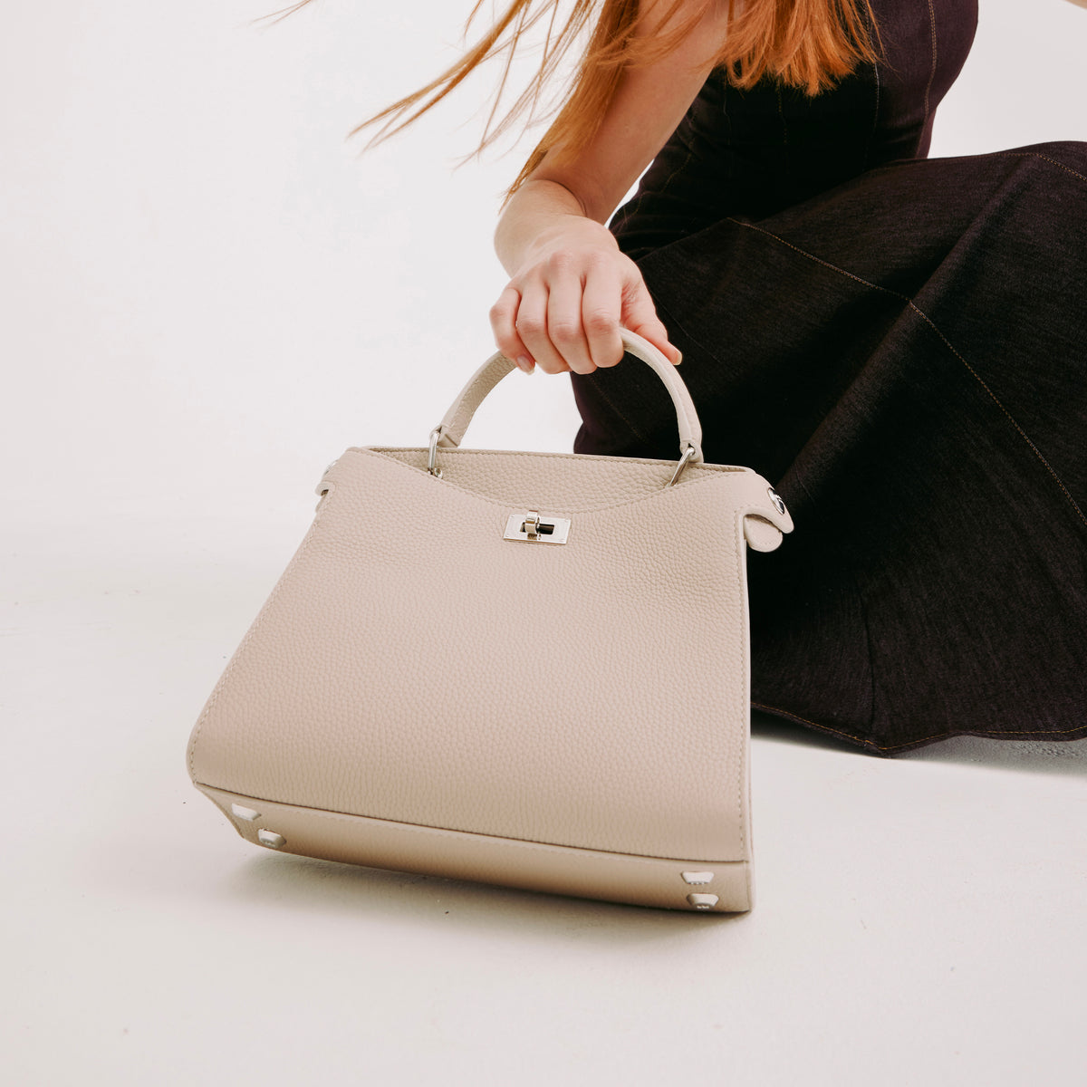 Sac Bandoulière La Martina Beige En Cuir De Veau - Grand Modèle, Finitions Dorées