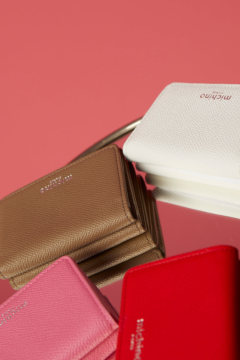 LEATHER MINI WALLET GRAINED TAUPE