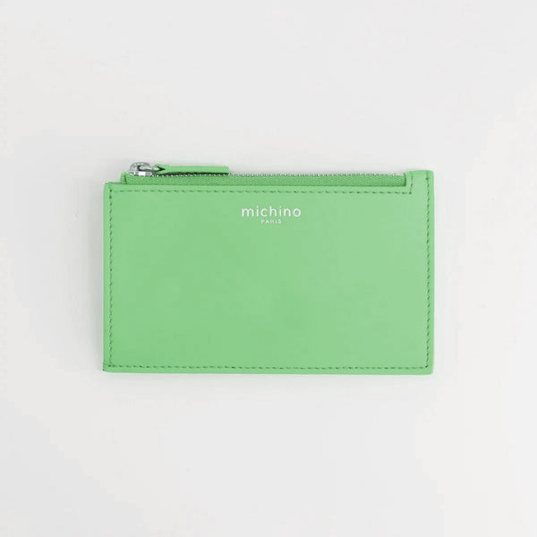 LEATHER ZIP CARD HOLDER ALMOND GREEN