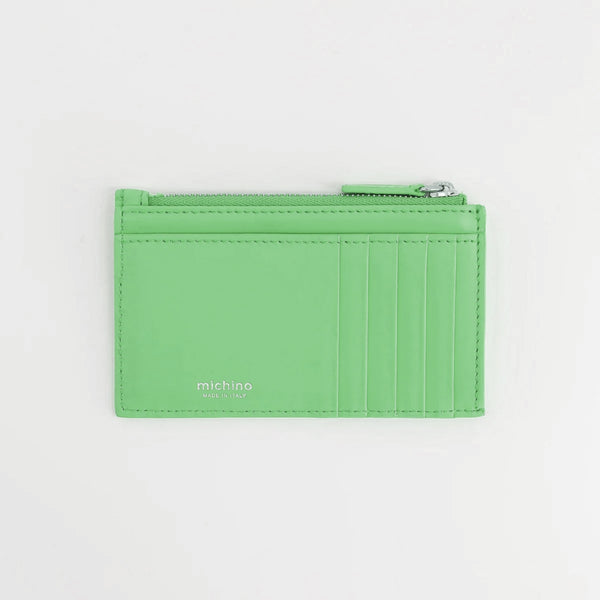 LEATHER ZIP CARD HOLDER ALMOND GREEN