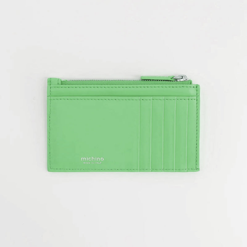 LEATHER ZIP CARD HOLDER ALMOND GREEN